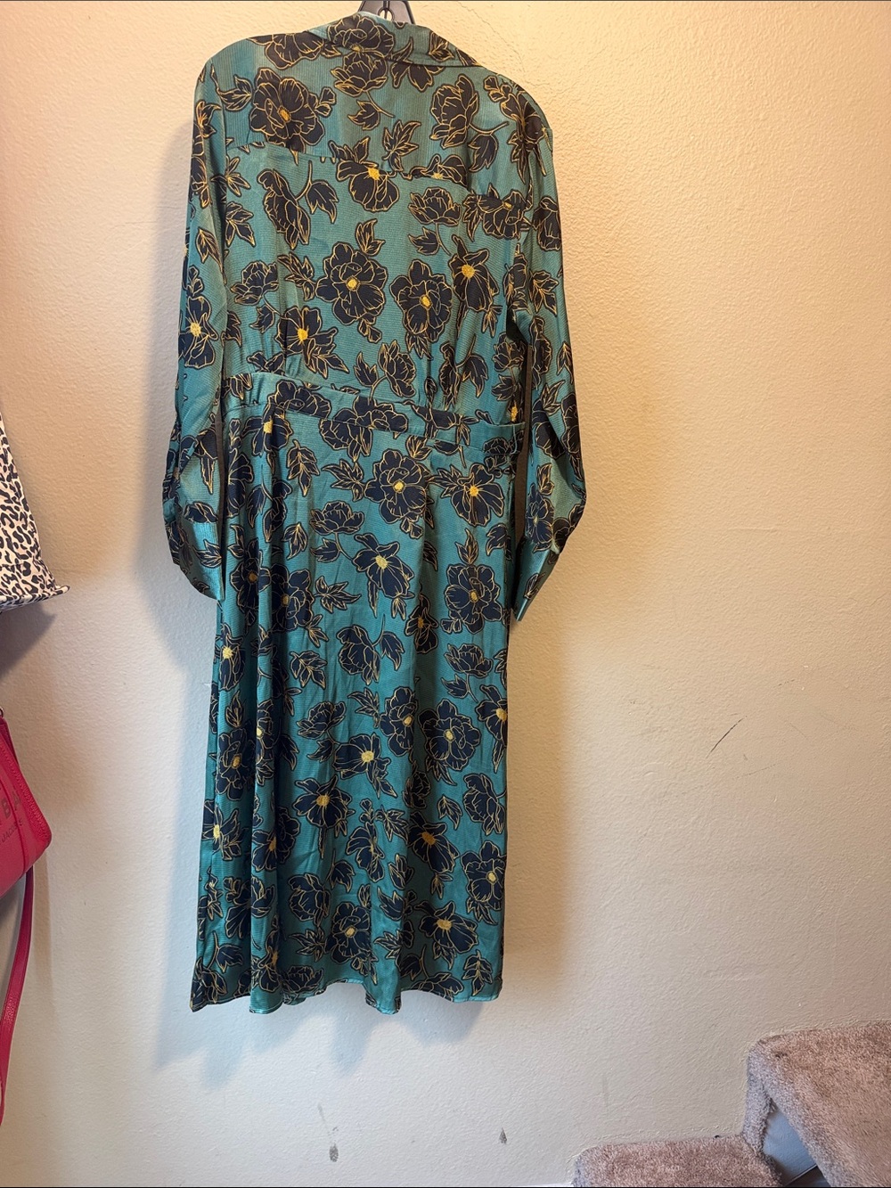 Who What Wear Teal Floral Midi Shirt Dress - Picture 6 of 6